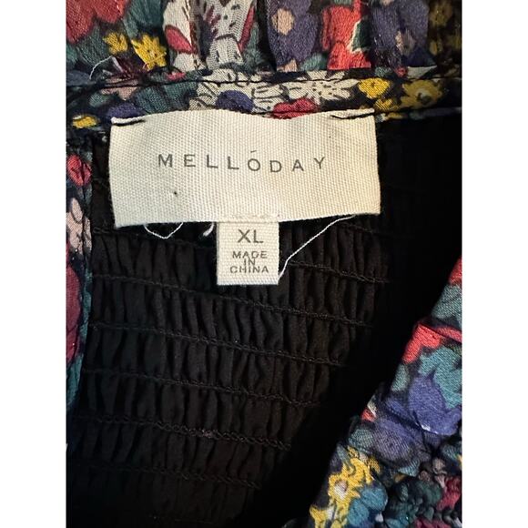 EUC Melloday Long Sleeve Floral Smocked Prairie Midi Dress Size XL GardenParty - Picture 9 of 9